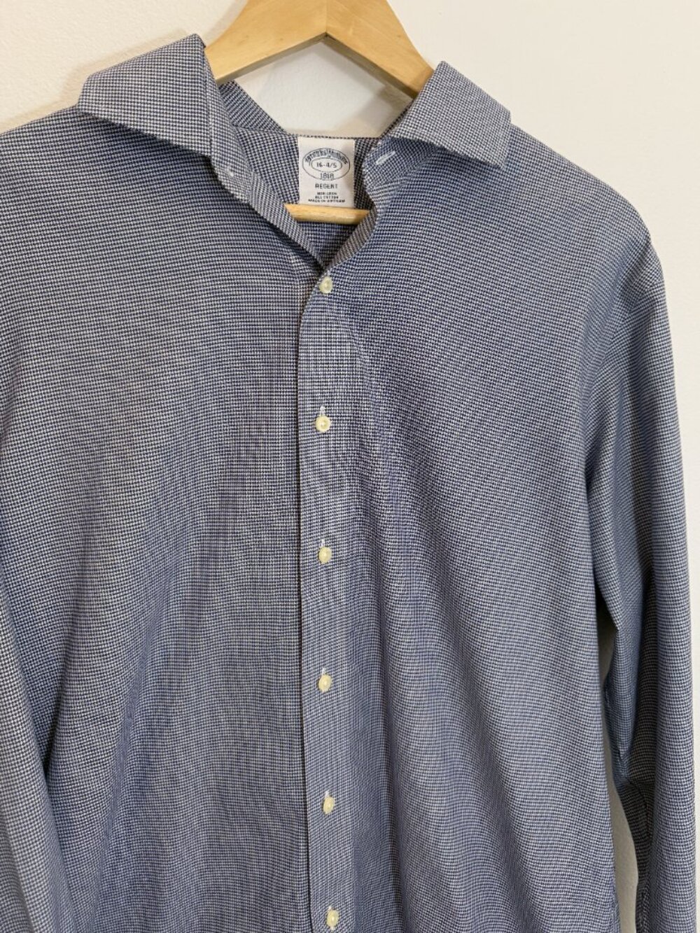 Brooks Brothers NON IRON Regent Shirt Mens 16 34/35 COTTON Blue Gingham Check